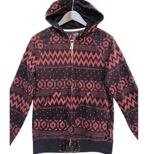 Zara Men Aztec Print Zip Hoodie Large‎ Black Red Soft Stretch
